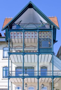 Eski Şehir geleneksel bir evde cephe, Cascais, Portekiz