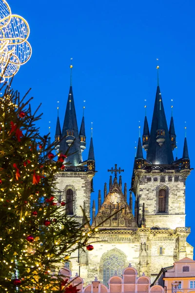 Praag Tsjechische Republiek Weergave Van Nacht Van Kerstmarkt Het Oude — Stockfoto