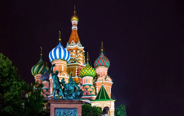 Russia Moscow Red Square Night View Basil Cathedral — стоковое фото