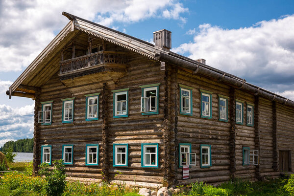 Mandrogi, Russia, Karelia Region, an old wooden house of the village on the Svir river bank

