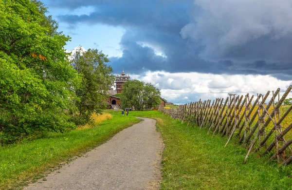 Russia Karelia Region Kishi Island Trasfiguration Assumption Wooden Churchs Seen — Stock Photo, Image