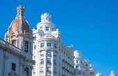 Valencia, Spain, the traditional style of the buildings in the City Hall square