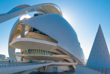 Valencia, İspanya - Octuber 15, 2016: Şehir Sanat ve Bilimler Calatrava mimar tarafından. Des Artes Sarayı ve Opera Binası