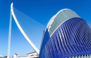 Valencia, İspanya - Octuber 15, 2016: Şehir Sanat ve Bilimler Calatrava mimar tarafından: Agora saray ve Assud Köprüsü
