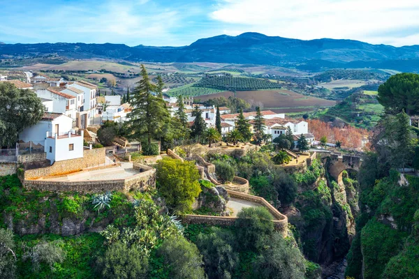 Espanha Andaluzia Ronda Forseshortening Cidade Velha Sobre Desfiladeiro Tajo — Fotografia de Stock