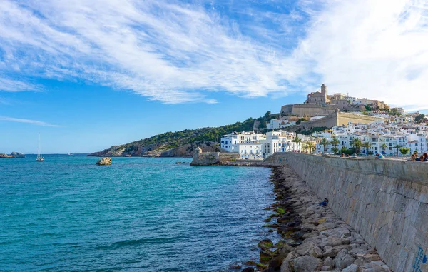 Baleár Szigetek Elvissa Ibiza Kilátással Régi Város Dalt Vila Kikötő — Stock Fotó