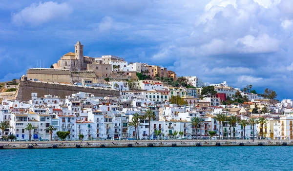Baleár Szigetek Elvissa Ibiza Kilátás Tengerre Régi Város Dalt Vila — Stock Fotó