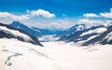 İsviçre, Jungfraujoch, Sfenks Gözlemevi platformdan görülen Aletsch Buzulu
