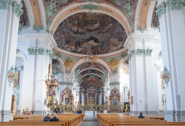 Gallen Switzerland December 2015 White Splendor Baroque Interior Paintings Cathedral — Stock Photo, Image