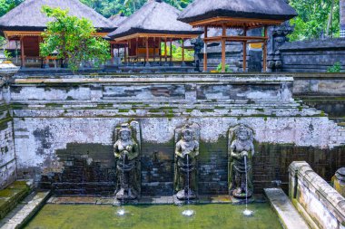 Bali, Endonezya, bir çeşme ile Goa Gajah tapınağın heykeller