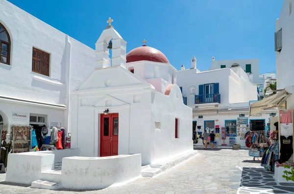 Mykonos Grekland Juli 2017 Liten Ortodox Kyrka Den Gamla Byn — Stockfoto