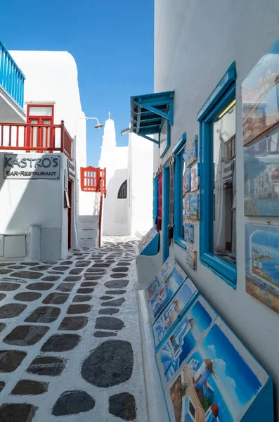 Mykonos Grécia Julho 2017 Uma Loja Artesanato Beco Antiga Aldeia — Fotografia de Stock