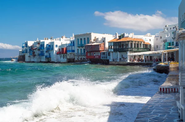 Mykonos Grecia Luglio 2017 Case Della Piccola Venezia Sul Lungomare — Foto Stock