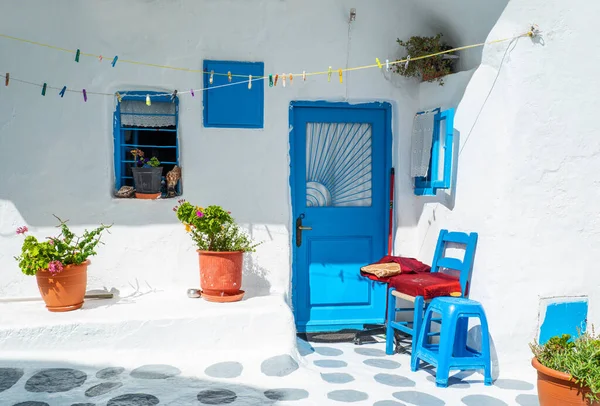 Grécia Mykonos Entrada Uma Casa Tradicional Antiga Aldeia Chora — Fotografia de Stock