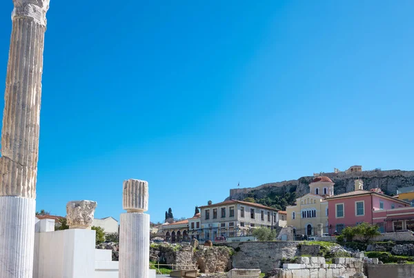 Griekenland Athene Uitzicht Acropolis Heuvel Vanuit Adriano Library — Stockfoto