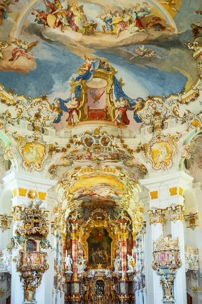 Wies Németország 2018 Július Bajor Leszállóegység Freskók Arany Dekorációk Megtört — Stock Fotó