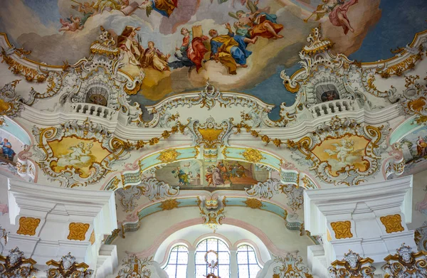 Wies Germany July 2018 Bavarian Lander Frescoes Golden Decorations Interor — Stock Photo, Image