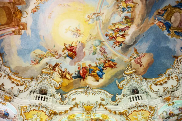 Wies Germania Iulie 2018 Lander Bavarez Fresce Decorațiuni Aur Interiorul — Fotografie, imagine de stoc