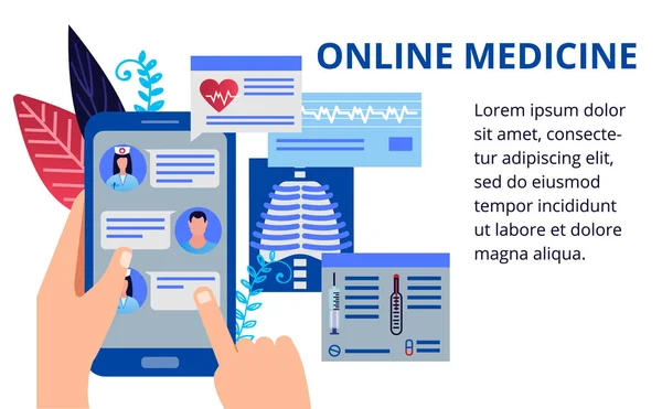 Opieki Zdrowotnej Koncepcję Płaski Koncepcja Medycyna Online Lekarze Dają Zalecenia Grafika Wektorowa