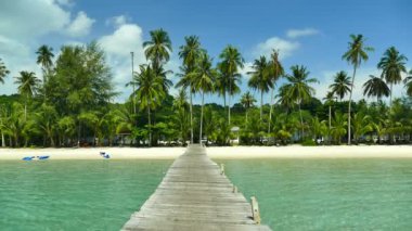 güneşli ahşap iskele ile tropikal plaj 