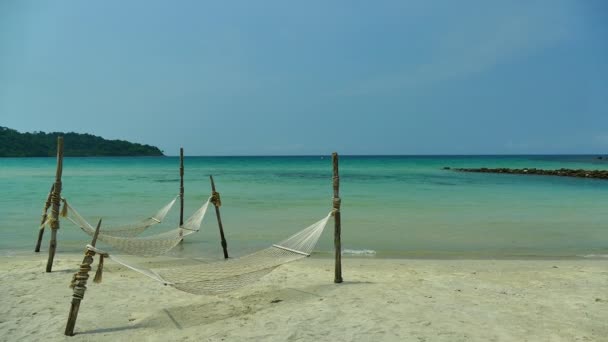 Hamac Suspendu Près Des Vagues Mer Plage Tropicale — Video