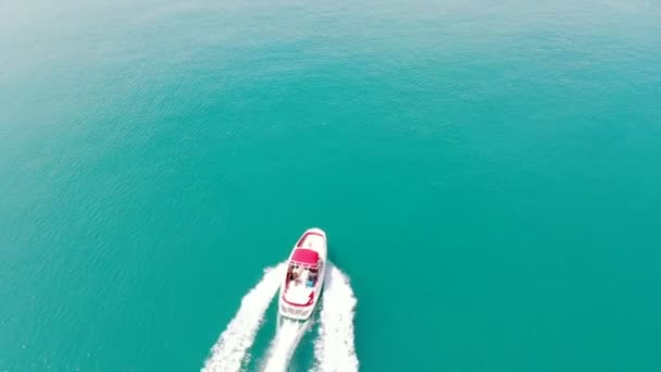 Біла Яхта Пливе Синіх Морських Хвилях — стокове відео