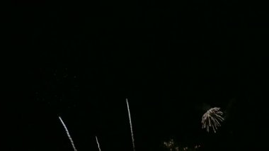 Kasvetli gece gökyüzünde parlayan 4k 'lık altın havai fişek videosu