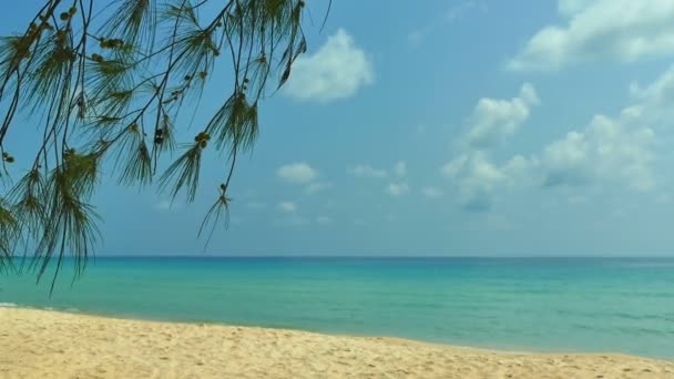 有海浪 沙滩和蓝天的风景如画的码头 — 图库视频影像