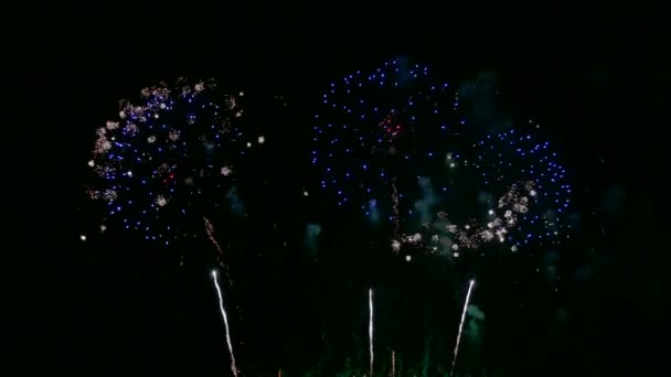 Vídeo Belos Fogos Artifício Brilhando Céu Escuro Noite — Vídeo de Stock