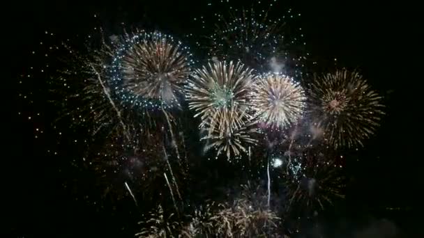 Video Von Goldenem Feuerwerk Das Trüben Nachthimmel Glüht — Stockvideo