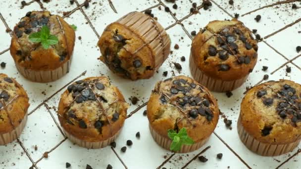 Delicious Homemade Muffins Chocolate Drops — Stock Video