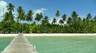 güneşli ahşap iskele ile tropikal plaj 