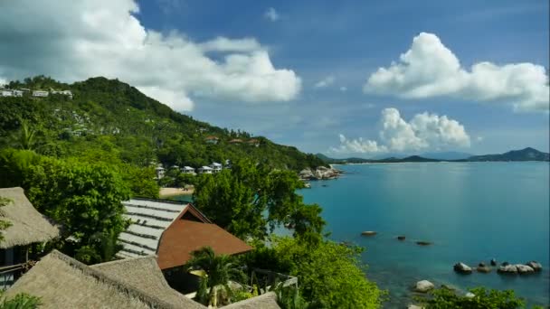 Malerischer Yachthafen Mit Meereswellen Tropischem Strand Und Blauem Himmel — Stockvideo