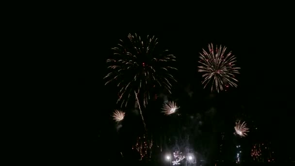 Video Fuegos Artificiales Brillando Cielo Oscuro Noche — Vídeo de stock