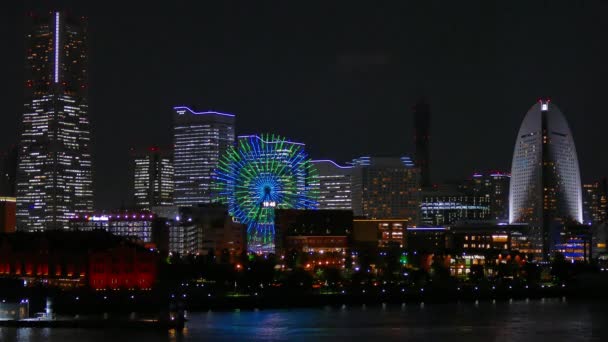 Timelapse Vista Yokohama Japón Por Noche — Vídeos de Stock