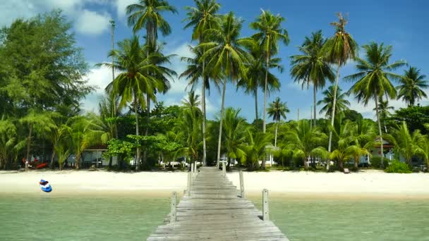 热带海滩与木码头在晴朗的天 — 图库视频影像