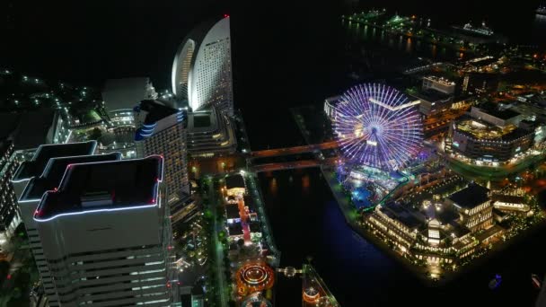 Вид Нічний Міський Пейзаж Йокогама Японія — стокове відео