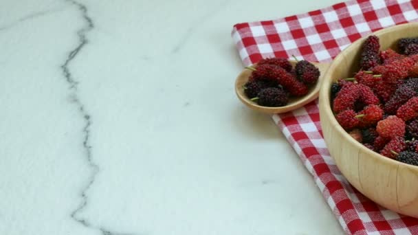 Färsk Mulberry Liten Träskål — Stockvideo