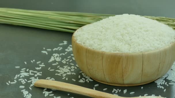 Raw Rice Wooden Bowl Video — Stock Video