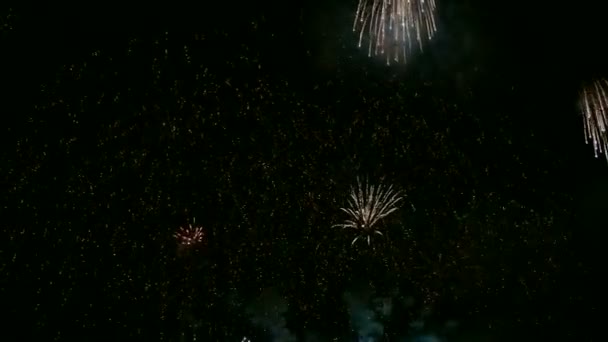 Video Von Feuerwerk Das Trüben Nachthimmel Glüht — Stockvideo