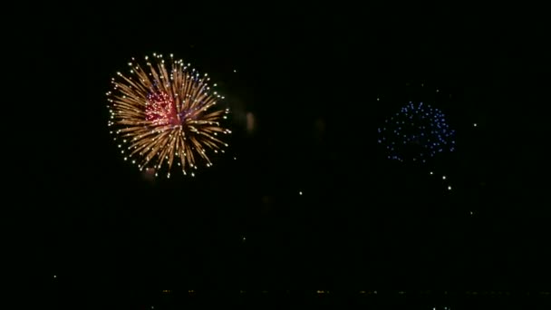 Video Von Feuerwerk Das Trüben Nachthimmel Glüht — Stockvideo