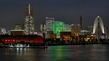 Yokohama Japonya 'nın gece manzarası