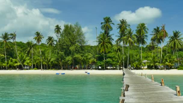 Spiaggia Tropicale Con Molo Legno Nella Giornata Sole — Video Stock