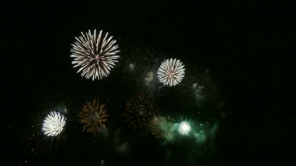 Video Von Feuerwerk Das Dunklen Nachthimmel Glüht — Stockvideo