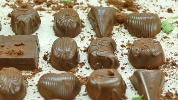 Primo Piano Deliziosi Cioccolatini Fatti Casa Con Cacao Polvere — Video Stock