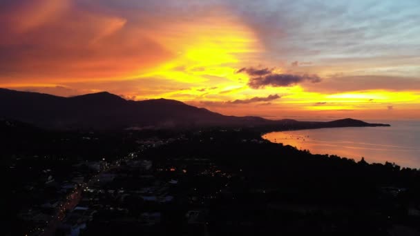 Sunset View Sea Waves Sandy Beach Dramatic Sky — Stock Video