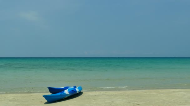 Deux Bateaux Bleus Sur Plage Tropicale — Video