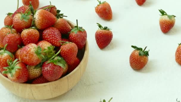 Fresh Strawberry Small Wooden Bowl — Stock Video