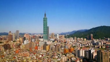 Taipei Dünya Finans Merkezi, Xinyi Bölgesi, Taipei, Tayvan 'da tarihi bir gökdelen.