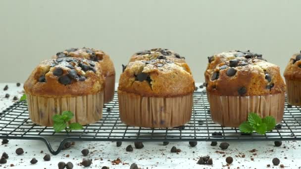 Heerlijke Zelfgemaakte Muffins Met Chocolade Druppels — Stockvideo